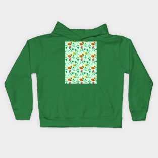 Floral pattern with yellow red and pink rose flowers on green backdrop Kids Hoodie